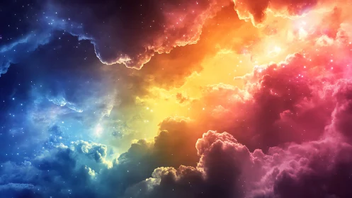 Digital nebula panorama with prismatic chromatic gradients.