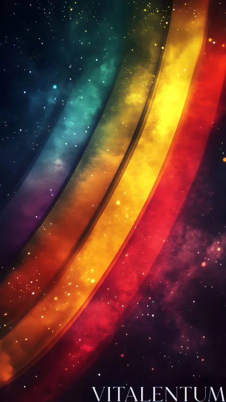 Cosmic ribbons sweep stardust into a neon aurora arc