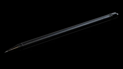 Black tactical pen rendered at oblique angle against dark background