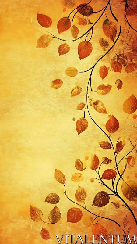 Autumn foliage silhouette on textured golden gradient background