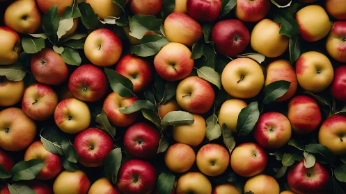 Top-down array of bi-color apples with uniform soft diffused lighting
