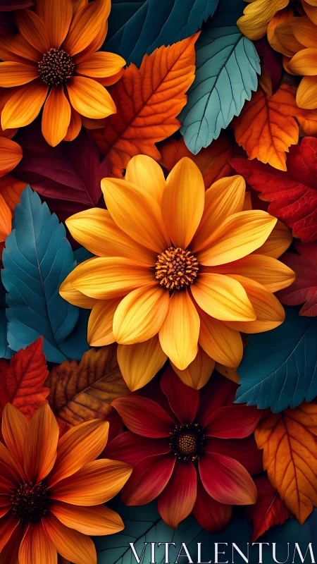 Chromatic Floral Composition: Layered Petals with Teal-Amber Interplay.