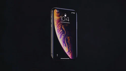 Isolated OLED smartphone with luminous fluid-dynamic display.