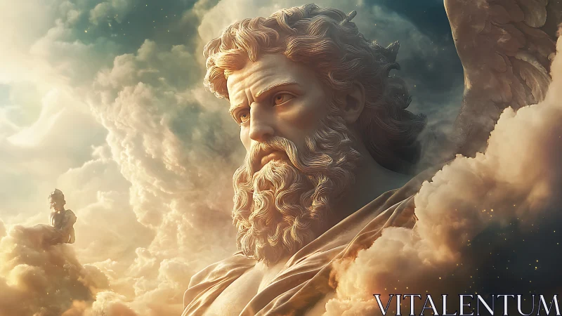 Colossal bearded godlike figure emerging from glowing clouds.