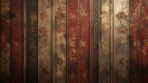 Vertically aligned distressed wood planks show layered patina and wear