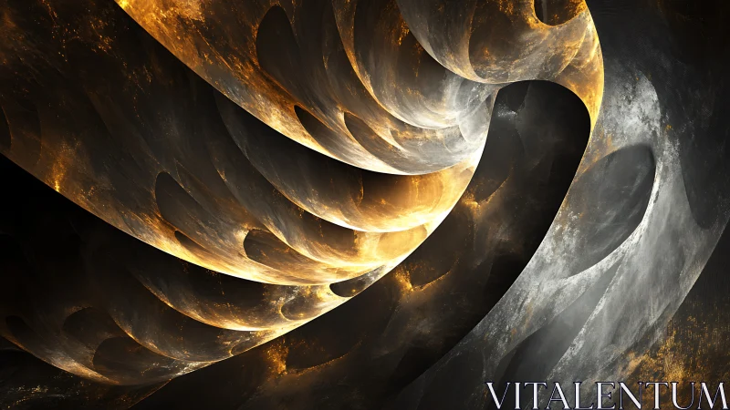 Curved fractal arches reveal luminous golden and ash strata