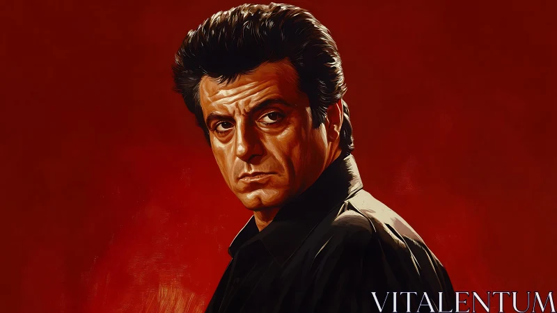 Brooding male portrait on red background in profile pose.