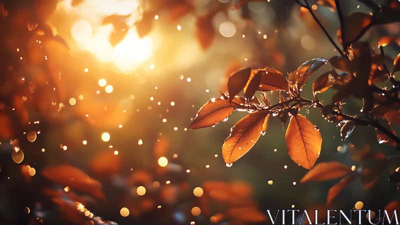 Sunlit raindrop confetti dancing through autumn leaves.