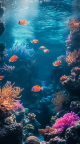 Sunlit coral canyon where neon reef fish quietly wander.