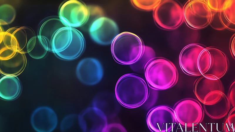 Colorful circular bokeh rings on dark gradient background.