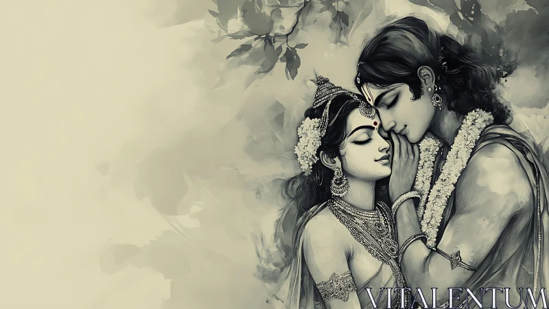 Divine Devotion: Celestial Embrace in Monochrome.