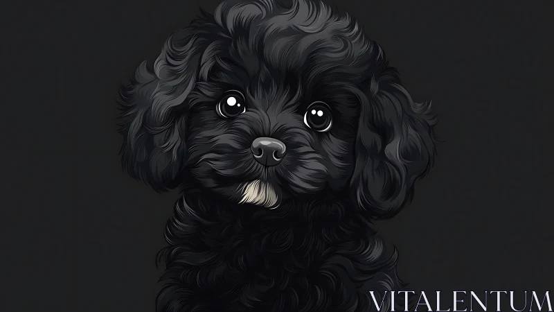 Digital portrait of black puppy with stylized glossy fur rendering