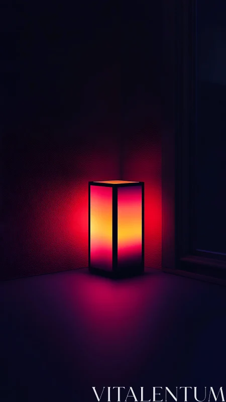 Neon gradient lamp glows softly in a dark minimalist corner