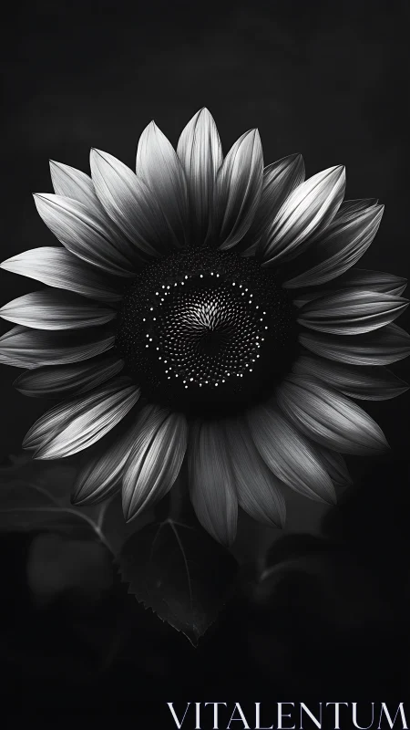 Monochrome sunflower macro with dramatic low key lighting.
