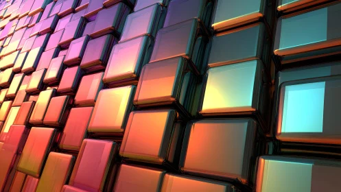 Glossy 3D Cubes Pattern with Vibrant Gradient Colors, Abstract Art.