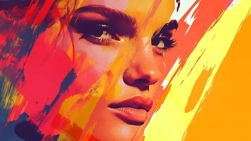 Sunlit gaze carved from electric strokes of color and fire.