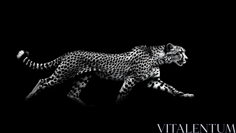 High-contrast side profile of a running cheetah on pure black ground