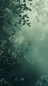 Mist-drenched branches lean softly into a dreamlike hush