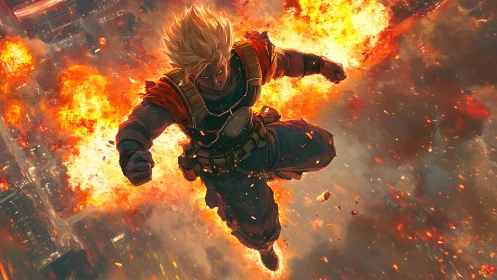 Explosive midair fighter rendered with dynamic pyroclastic lighting