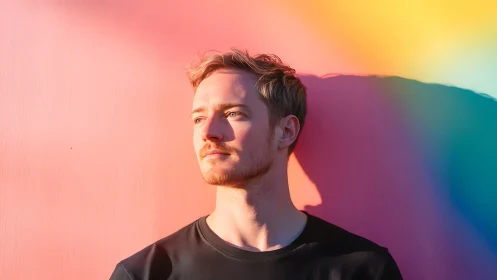 Sunlit daydreamer leans into a sweeping rainbow wash of color