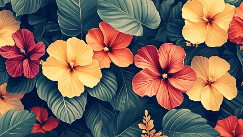 Floral arrangement with tropical flowers against dark background