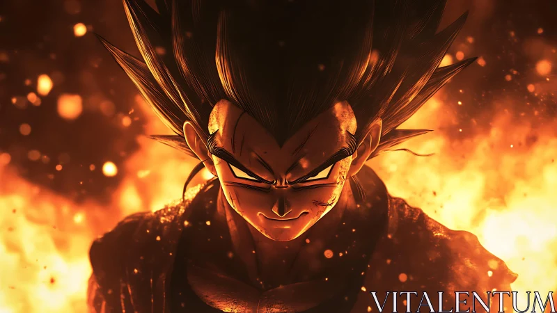 Battle-scarred flame warrior smiling through the inferno.