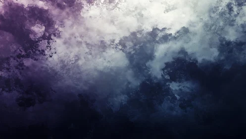 Abstract cloudy sky digital painting in moody purple and blue tones.