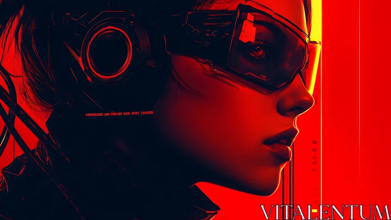 Cyberpunk profile portrait with glowing visor and headset.