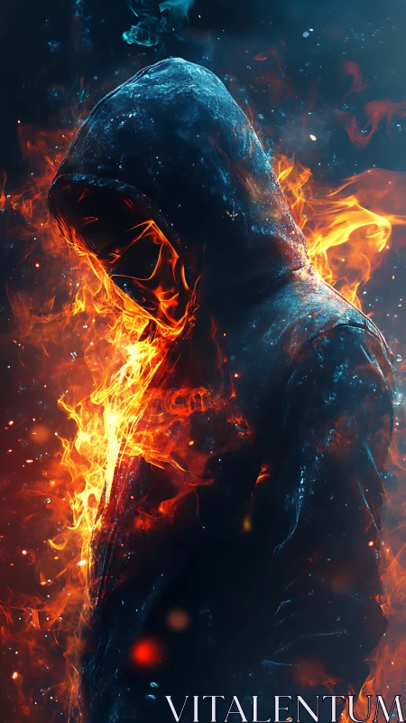 Hooded firewalker emerging from blue shadowed void.