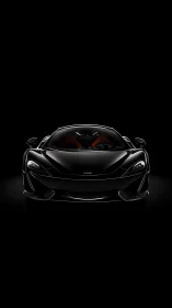 Front-facing supercar portrait isolates glossy aerodynamics in black