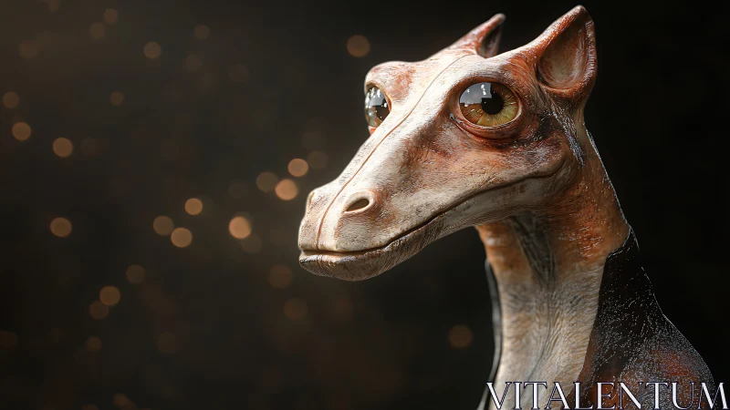 Alien reptilian portrait with glossy skin and warm bokeh.