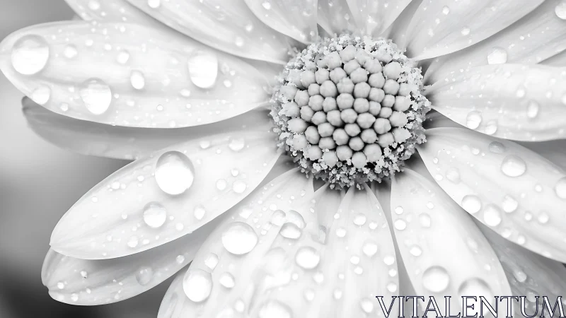 White Daisy with Water Droplets Close-Up.