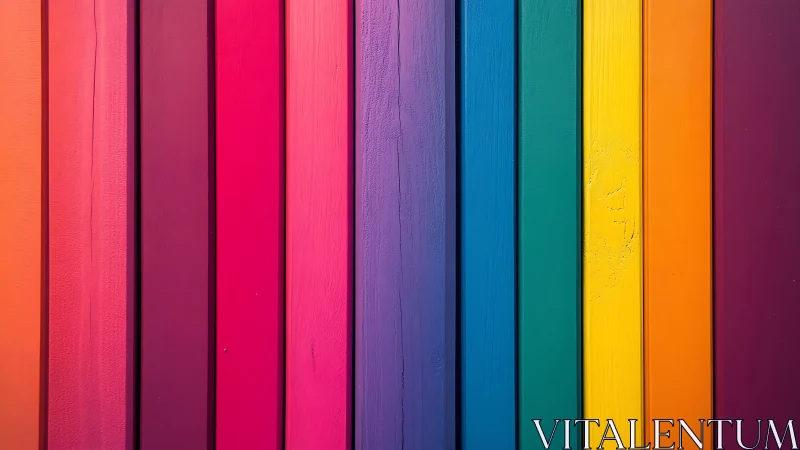 Vibrant rainbow wooden planks in vertical alignment.