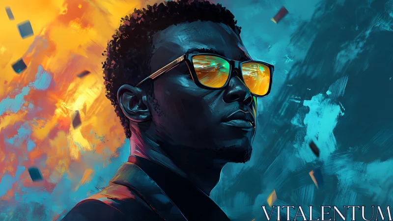 Portrait of confident man in sunglasses with split-color light