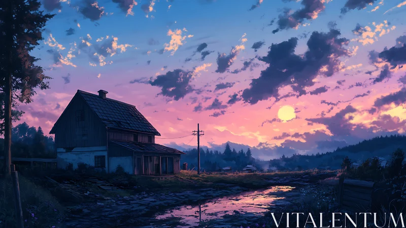 Barnside dusk reverie under cotton-candy rural skies.