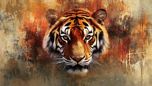 Ember-eyed tiger emerges from a storm of molten brushstrokes.