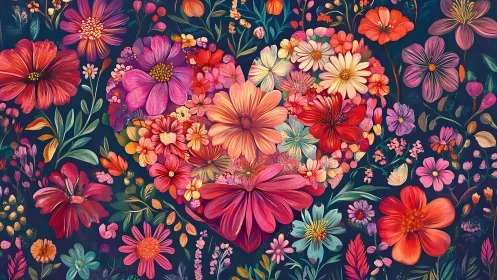 Vibrant Dense Floral Pattern on Dark Navy Background.