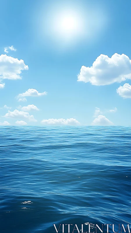 Digital image shows calm ocean surface under midday sun