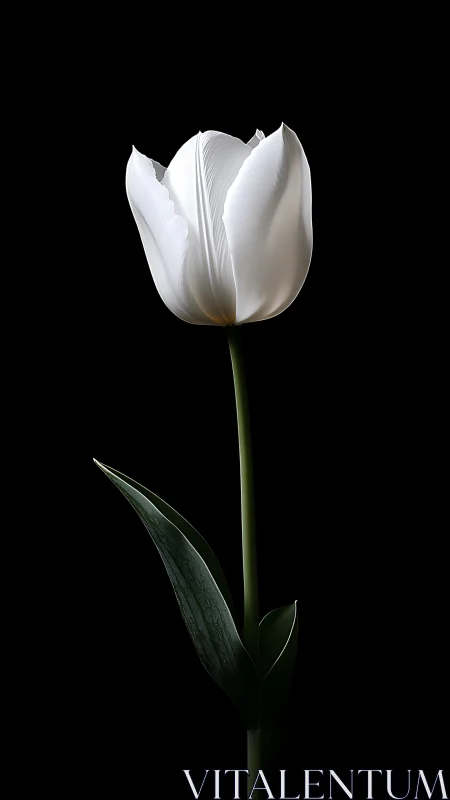 White Tulip Against Black Background.