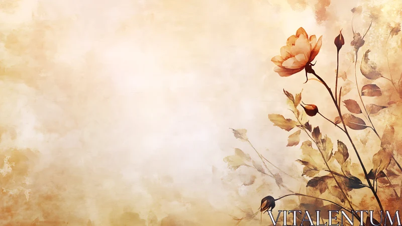 Soft autumn rose blooms gently against a hazy watercolor glow