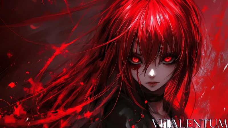 Crimson-eyed anime girl in dynamic red motion field.
