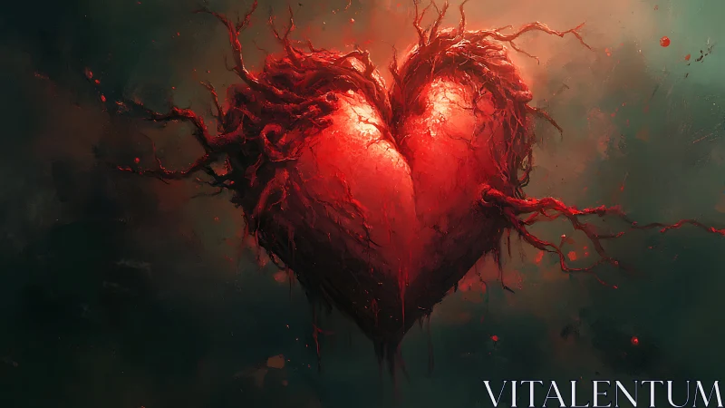 Glowing heart with branching neural pathways in dark atmosphere