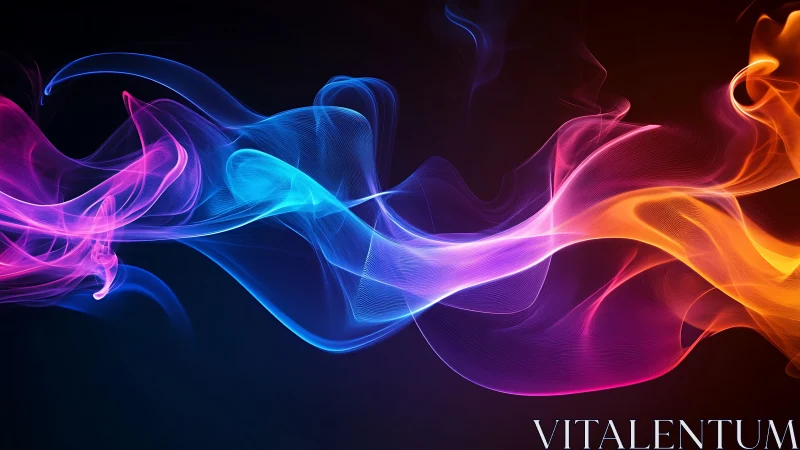 Colorful light wave ribbons flow across dark background