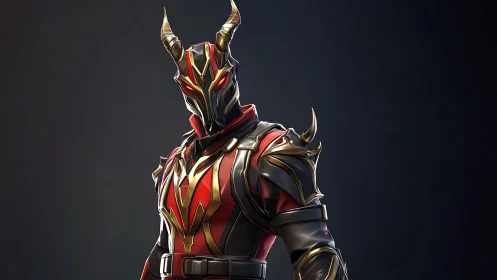 Demonic armored warrior with glowing eyes in dark void