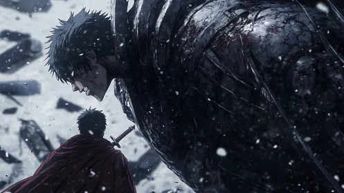 Snowstorm warriors share a tense stare in a frozen standoff