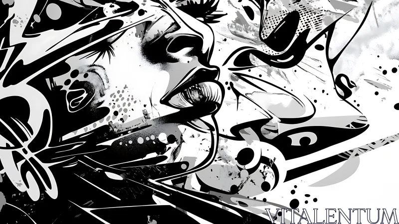 Monochrome vector portrait in dynamic abstract street-art style.