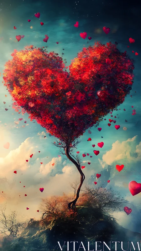 Heart-Shaped Tree Against Turquoise Sky.