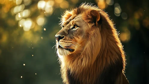 Backlit leonine profile in golden bokeh field study.