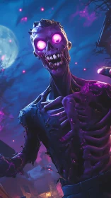 Glowing eyed zombie creature in a purple night scene.