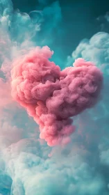Pink Heart-Shaped Cloud Formation Against Turquoise Sky